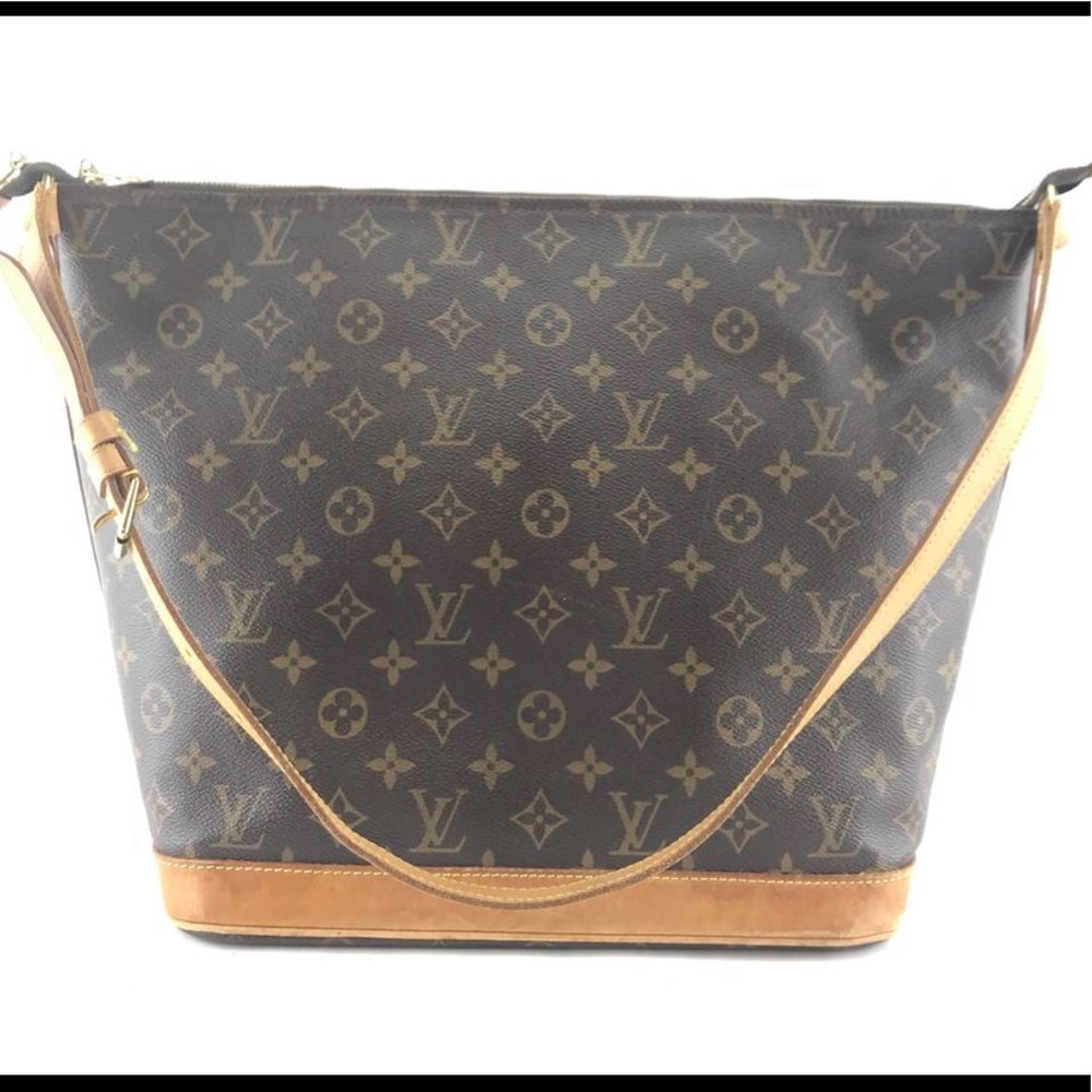Louis Vuitton Monogram Canvas Hobo Shoulder Bag in Brown and Tan Leather Trim